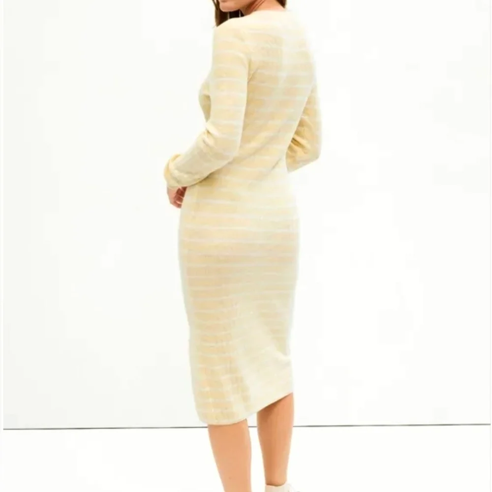 GAP Ribbed Striped Crewneck Longsleeve Midi Sweater Dress Size L Cotton Coastal